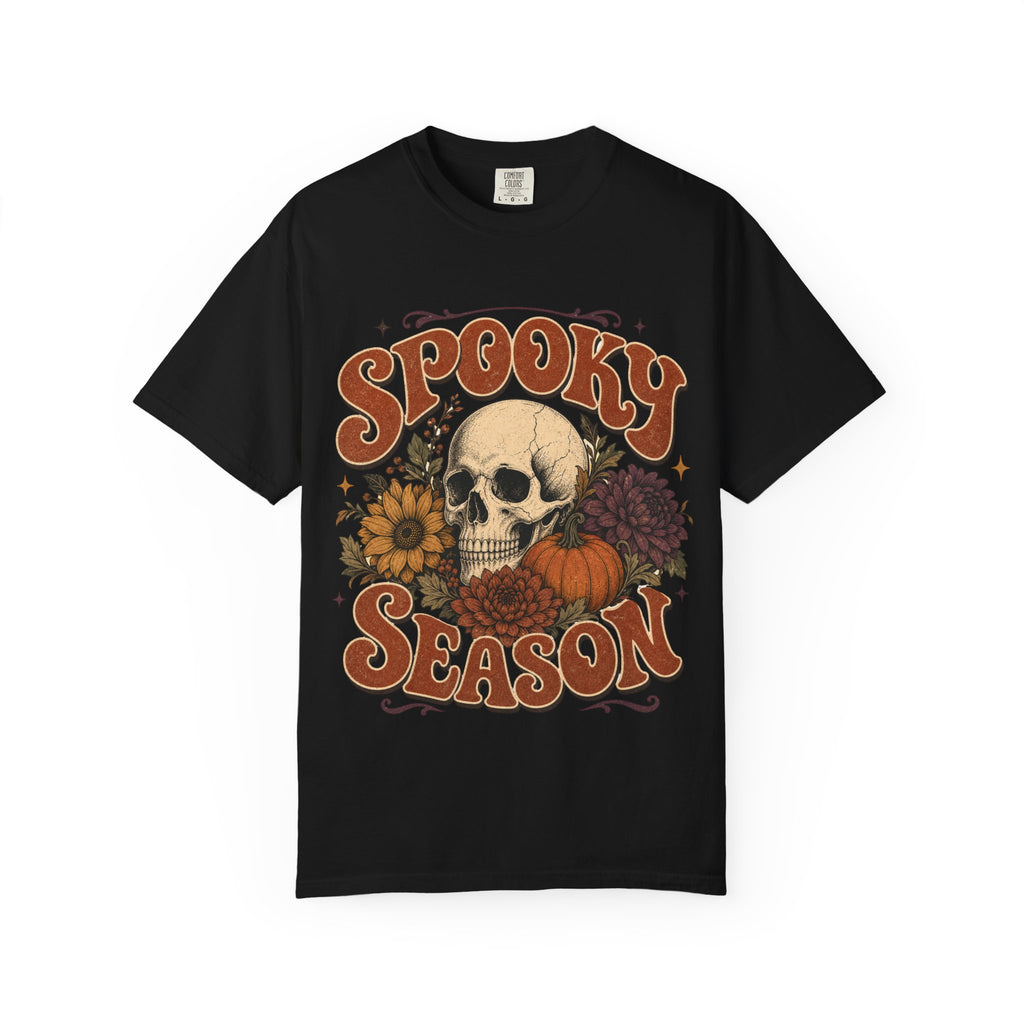 Spooky Season Skull Pumpkin Floral T-shirt | Halloween Fall Tee