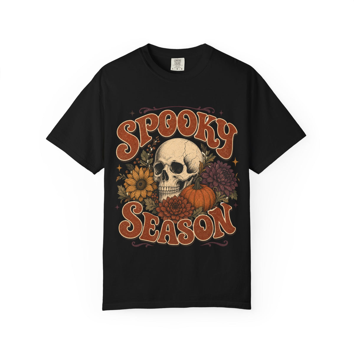 Spooky Season Skull Pumpkin Floral T-shirt | Halloween Fall Tee