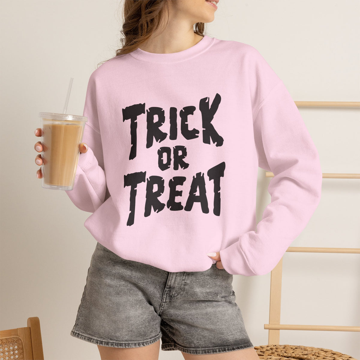 Trick or Treat Halloween lettering Crewneck Sweatshirt | Halloween sweater