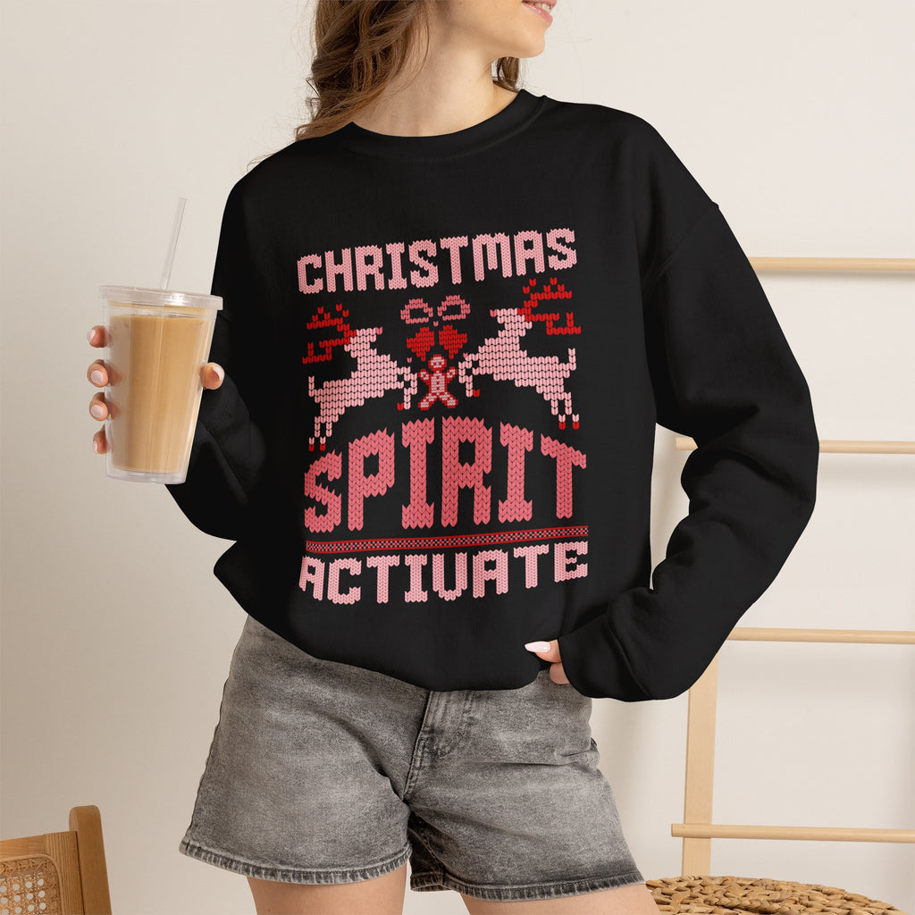 Christmas Sweatshirt Retro Pixel Reindeer Design | Christmas Spirit Activate Crewneck