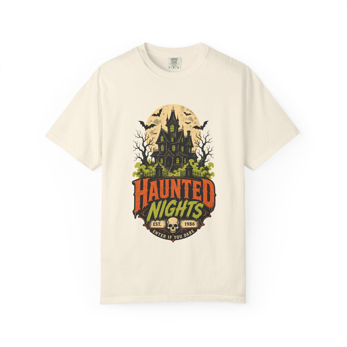 Haunted Nights haunted house T-shirt | Halloween spooky bats moon