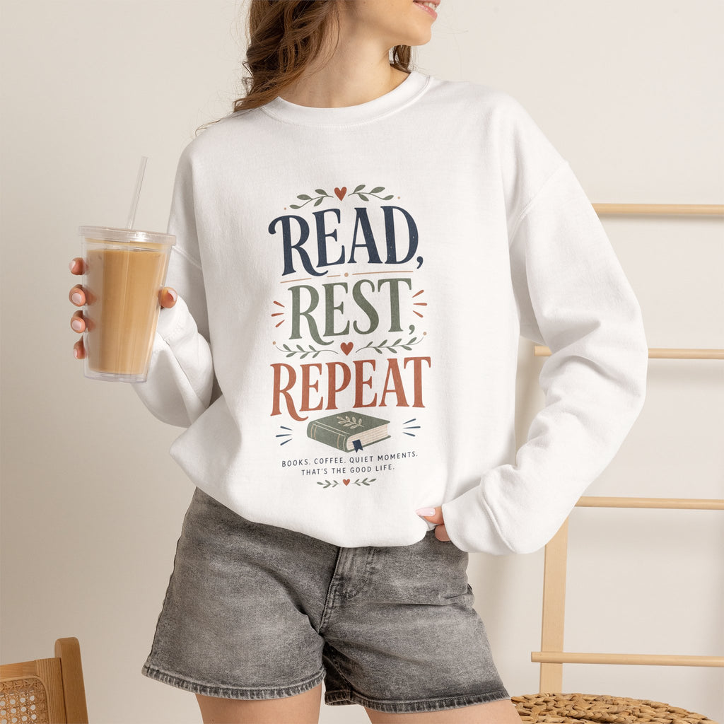 Read Rest Repeat sweatshirt | Reading cozy book lover apparel