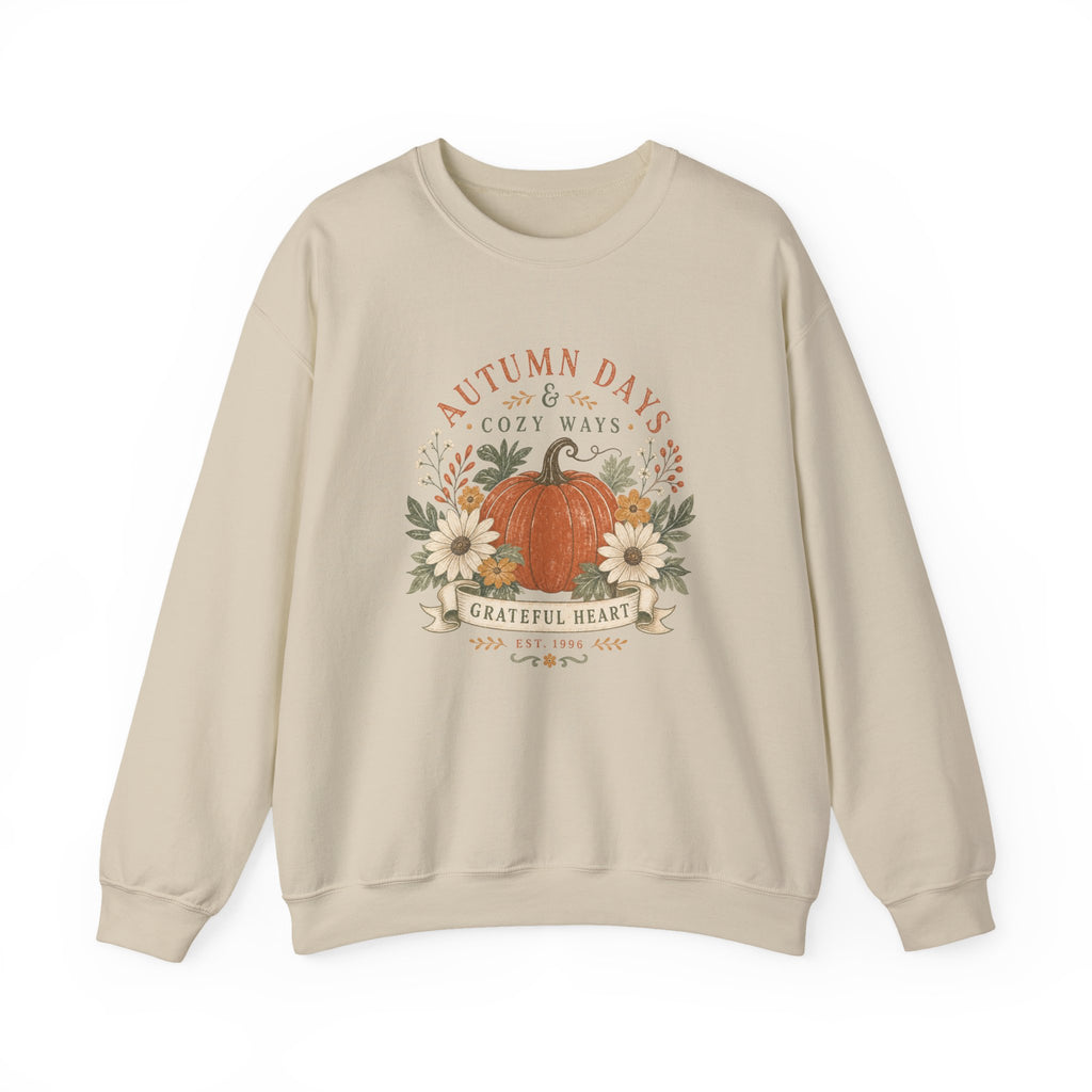 Autumn Days Cozy Ways pumpkin Fall floral crewneck sweatshirt | grateful heart