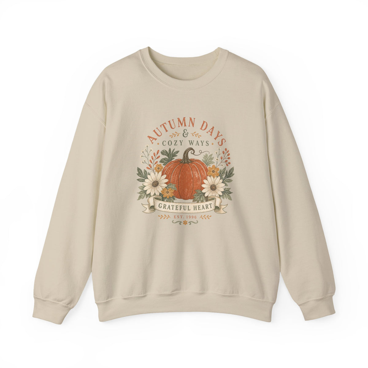 Autumn Days Cozy Ways pumpkin Fall floral crewneck sweatshirt | grateful heart