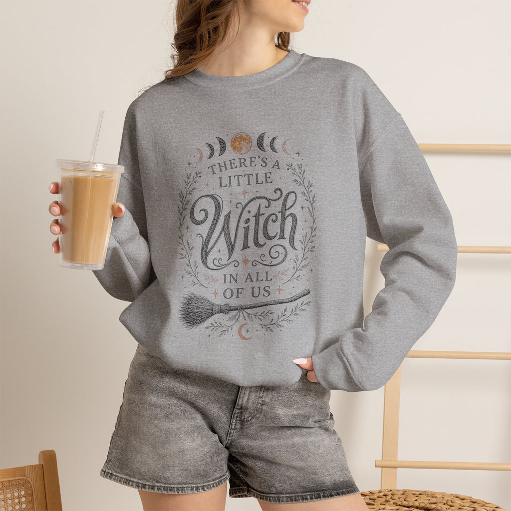There's A Little Witch In All Of Us sweatshirt | moon phases broomstick witchy design halloween humor