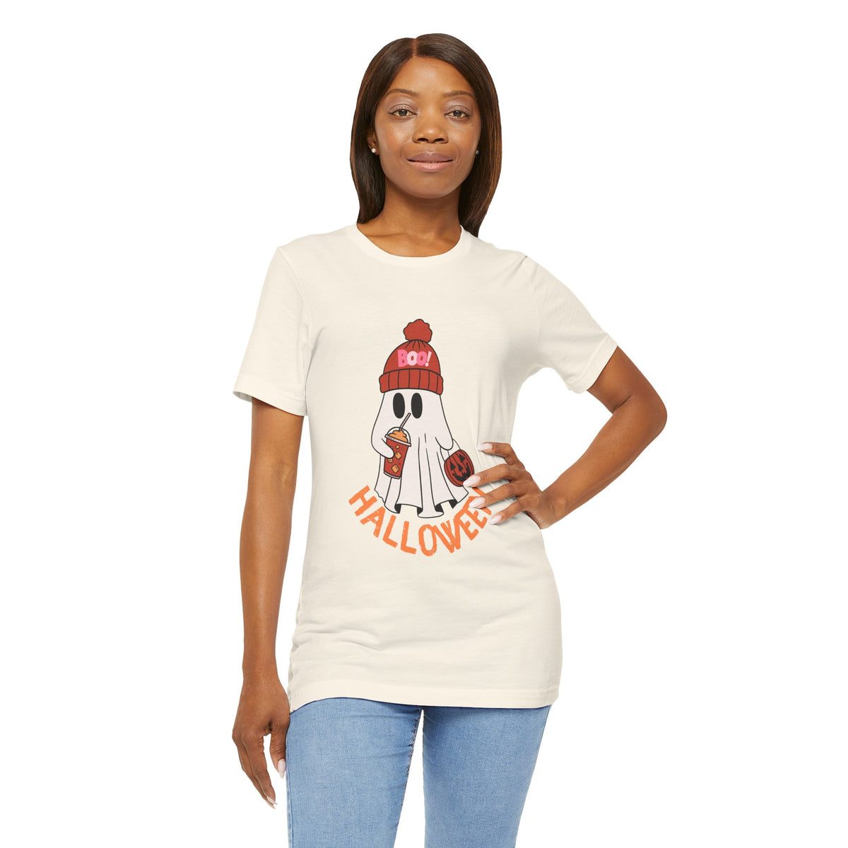 Cozy Beanie Ghost Halloween T-Shirt | Trick-or-Treat Costume Tee