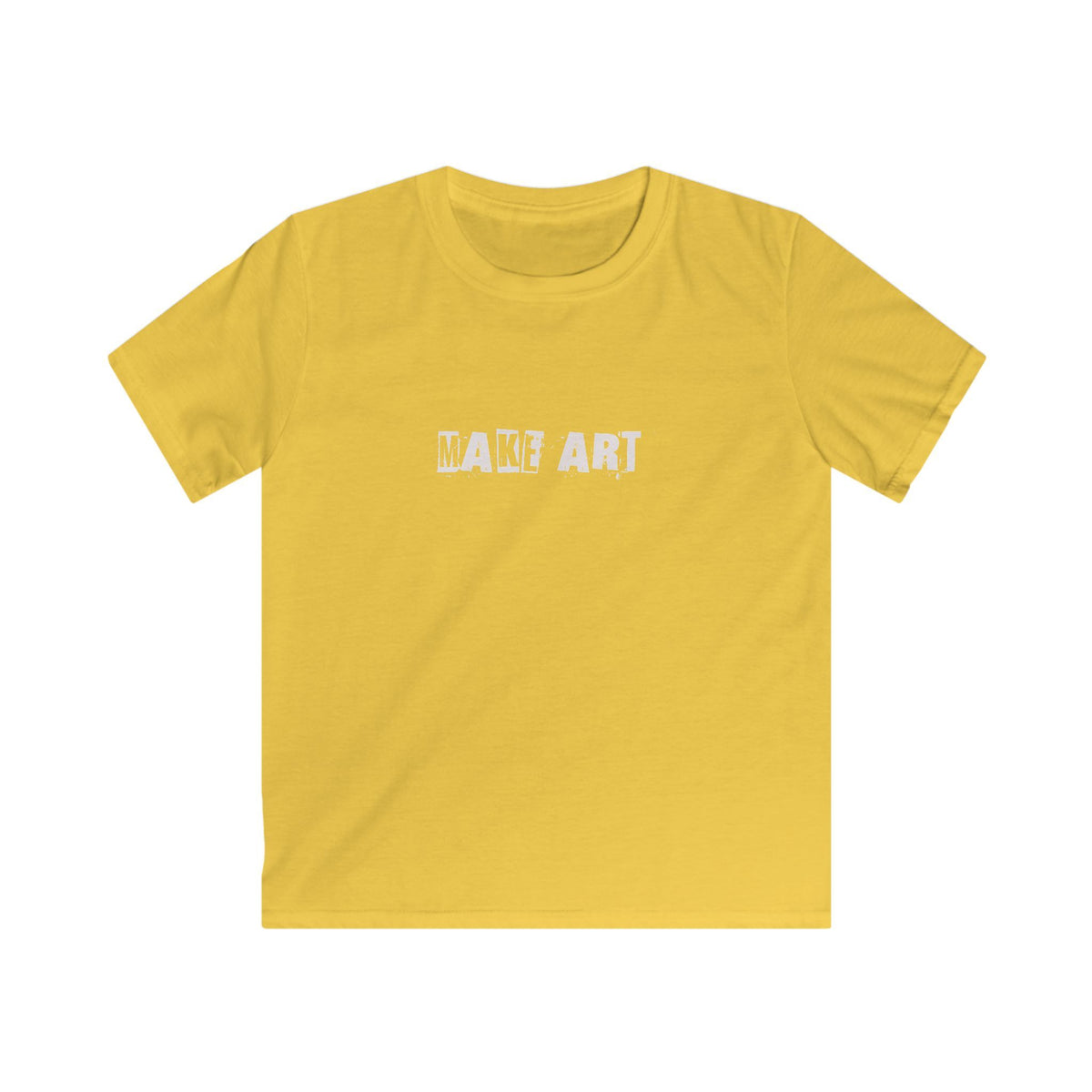 MAKE ART Kids Tee | Stencil Grunge Text, Black Graphic Shirt