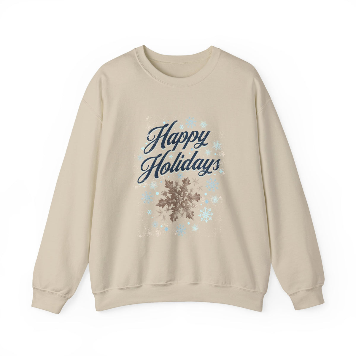 Christmas Sweatshirt | Happy Holidays snowflakes shades of blue neutral colors