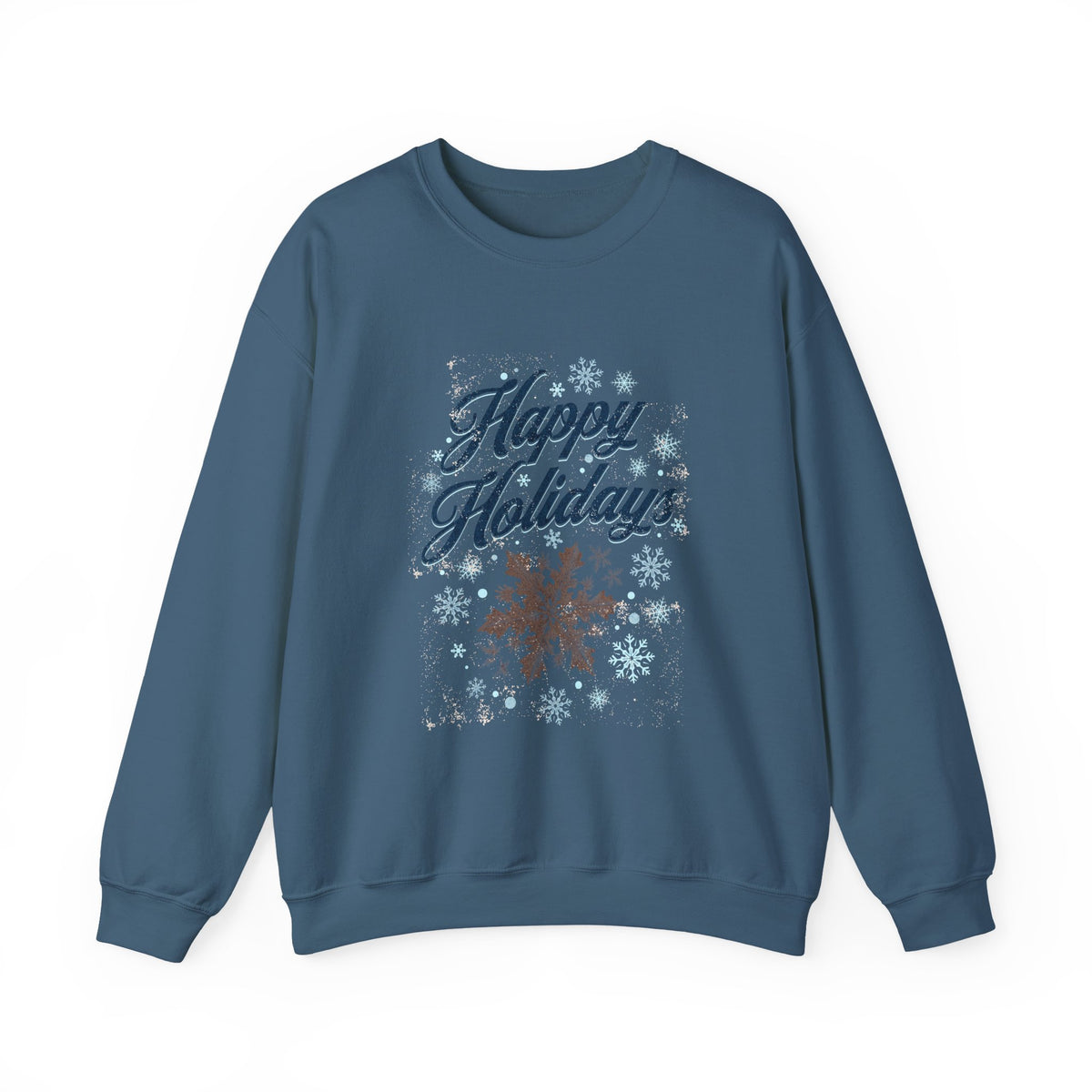 Christmas Sweatshirt | Happy Holidays snowflakes shades of blue neutral colors