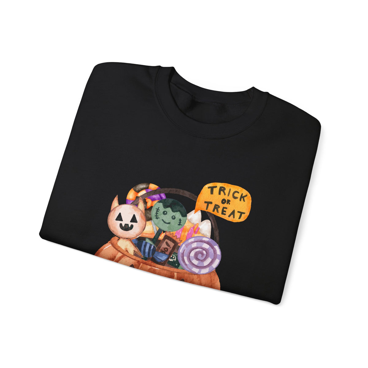 Halloween Pumpkin Candy Crewneck Sweatshirt — Trick or Treat Jack-O-Lantern Design