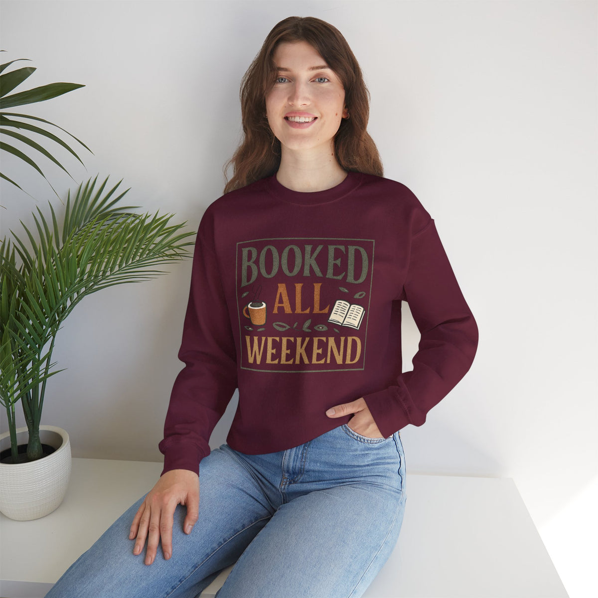 Booked All Weekend Sweatshirt | Book Lover Coffee Reading Crewneck