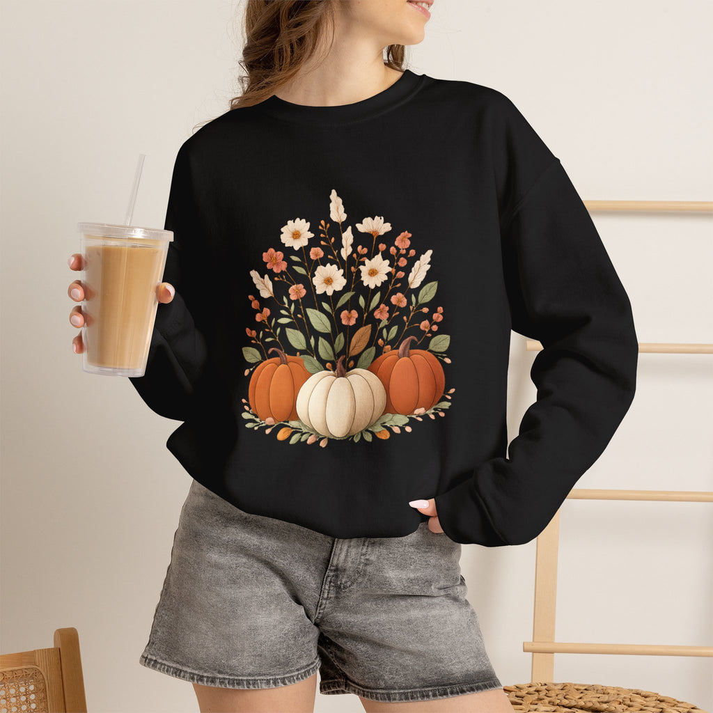 Autumn Floral Pumpkins Sweatshirt | Fall Harvest Pumpkin Crewneck