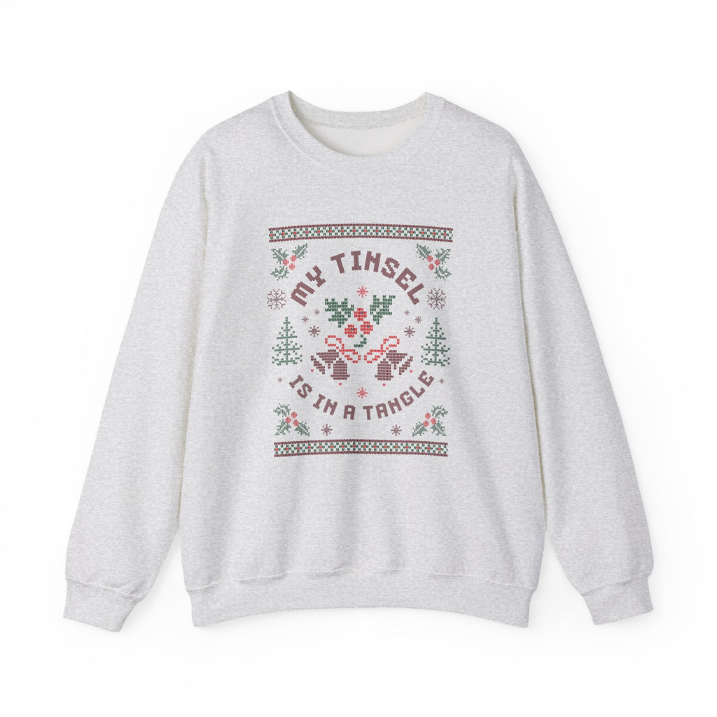 Christmas Sweatshirt Humor | My Tinsel Is in a Tangle Retro Pixel Art Crewneck