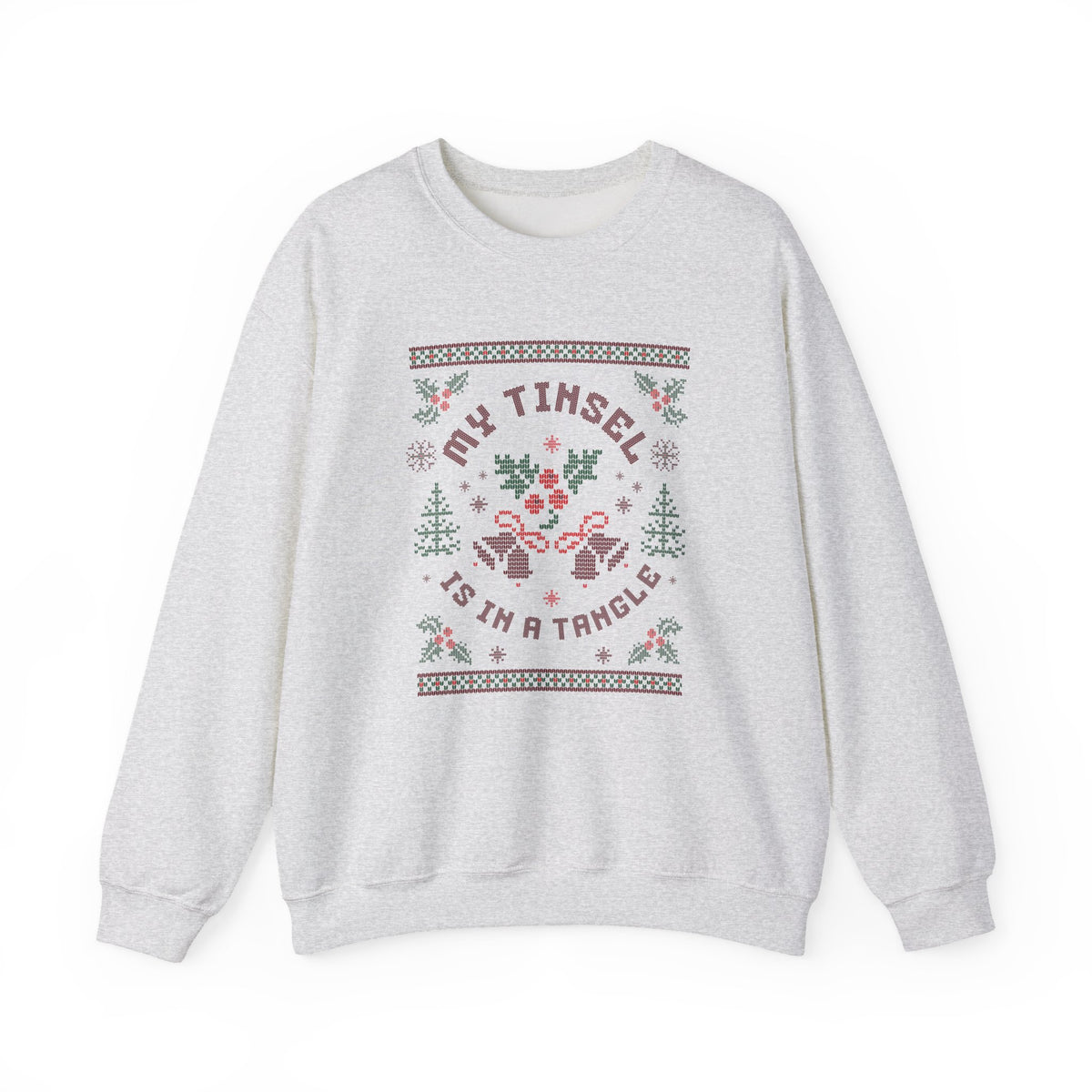 Christmas Sweatshirt Humor | My Tinsel Is in a Tangle Retro Pixel Art Crewneck