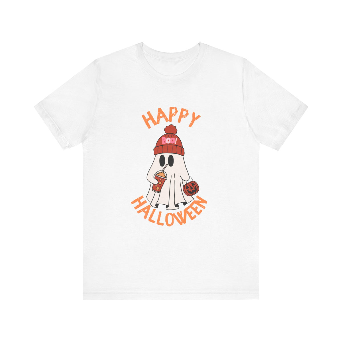 Cute Ghost Wearing Beanie Happy Halloween Tee | Halloween Shirt