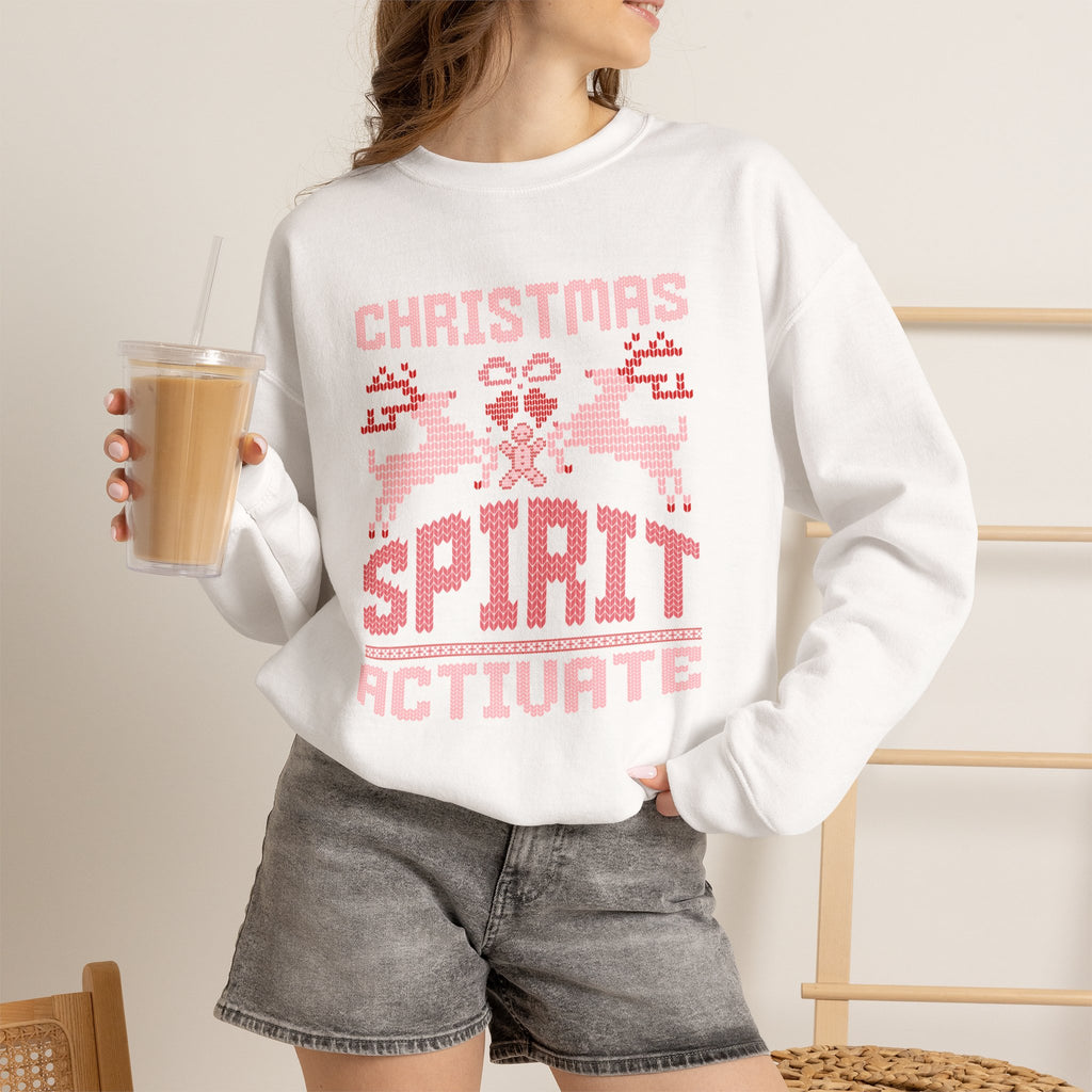 Christmas Sweatshirt Retro Pixel Reindeer Design | Christmas Spirit Activate Crewneck