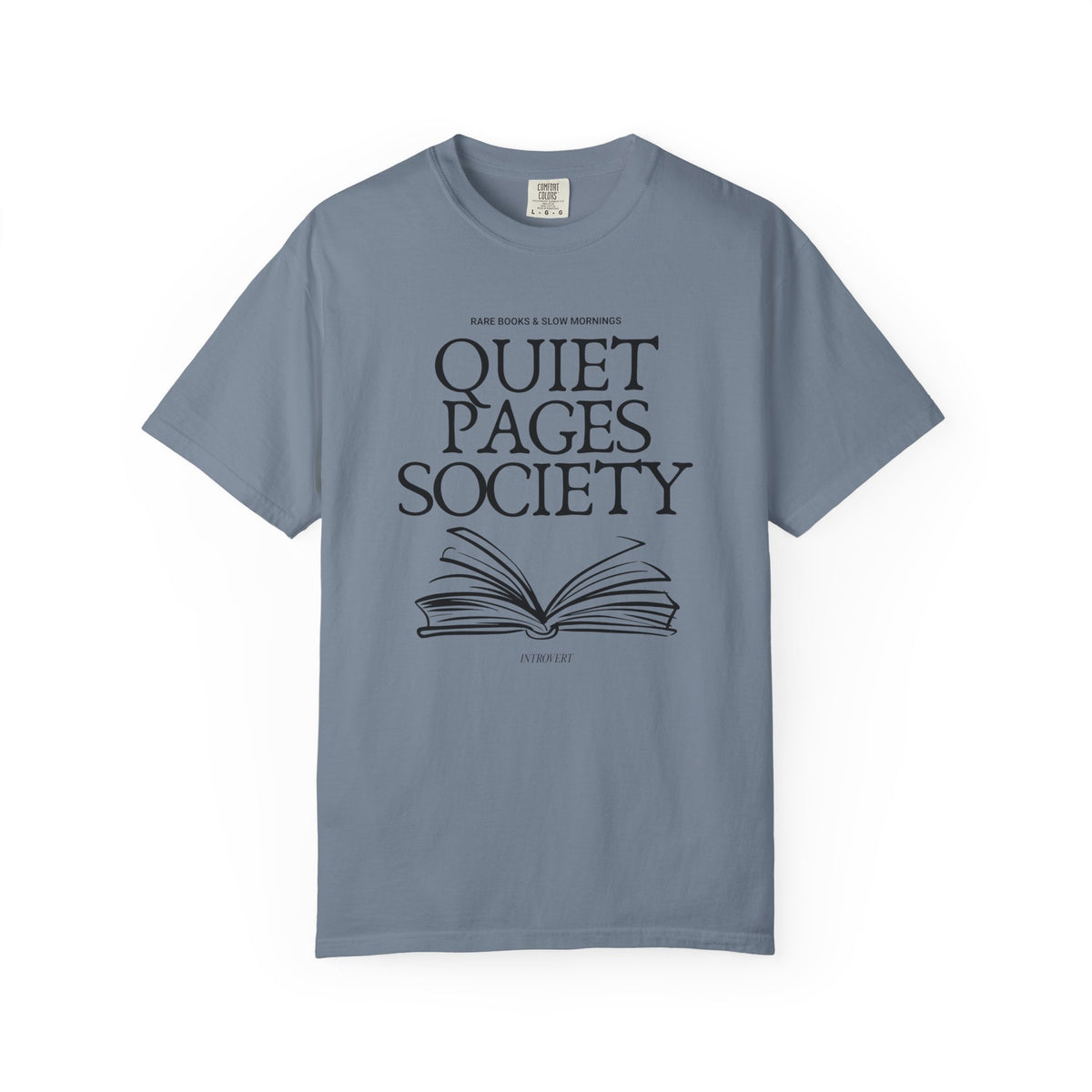 Quiet Pages Society Comfort Colors T-shirt | Open Book Illustration, Literary Reading Club Tee