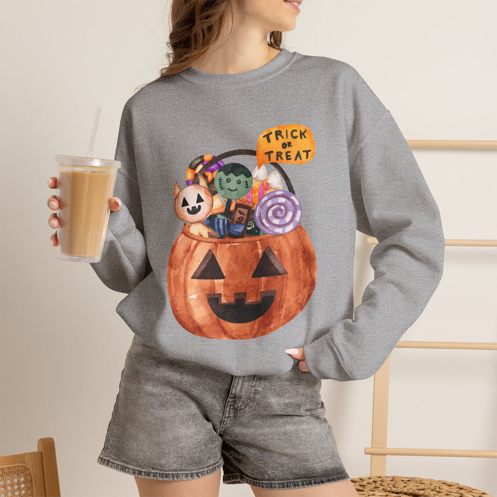 Halloween Pumpkin Candy Crewneck Sweatshirt — Trick or Treat Jack-O-Lantern Design