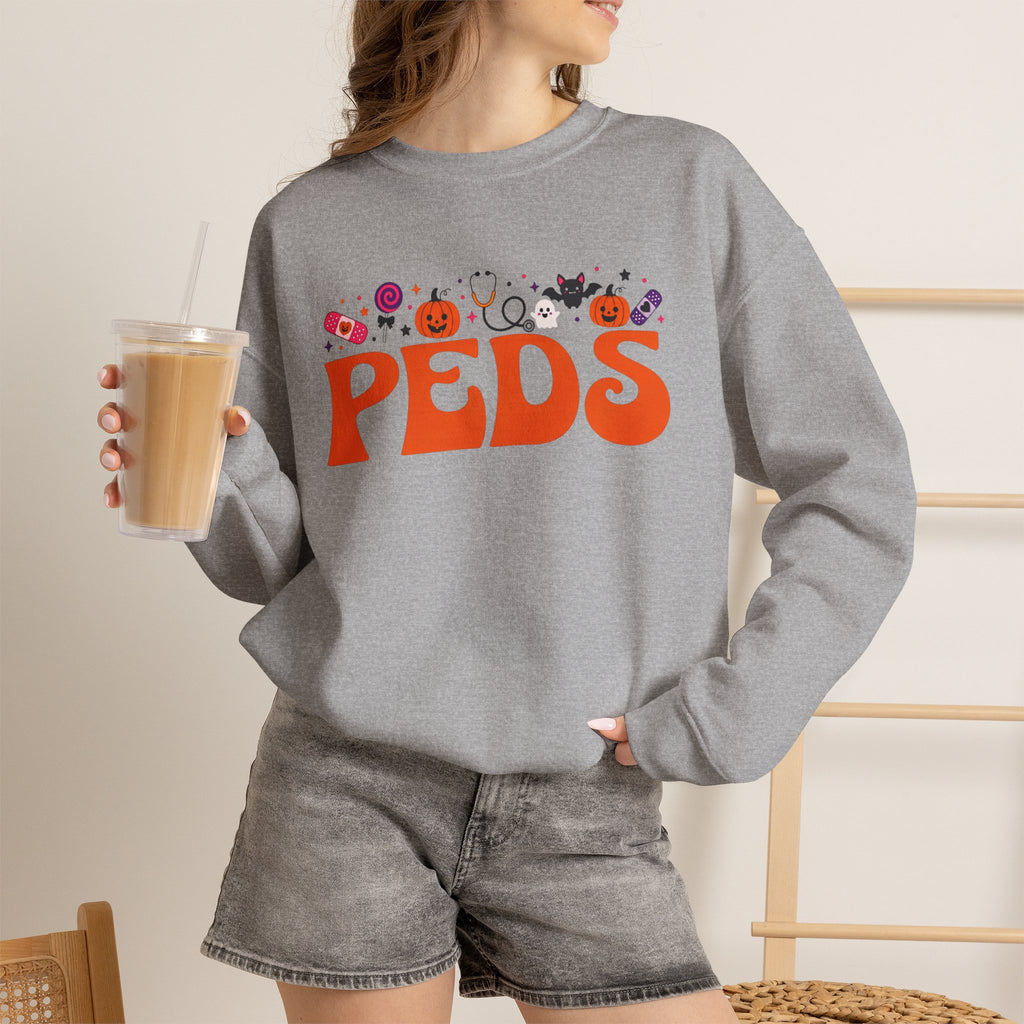 Halloween Nurse Sweatshirt PEDS | Pumpkin Candy Bat Ghost Crewneck