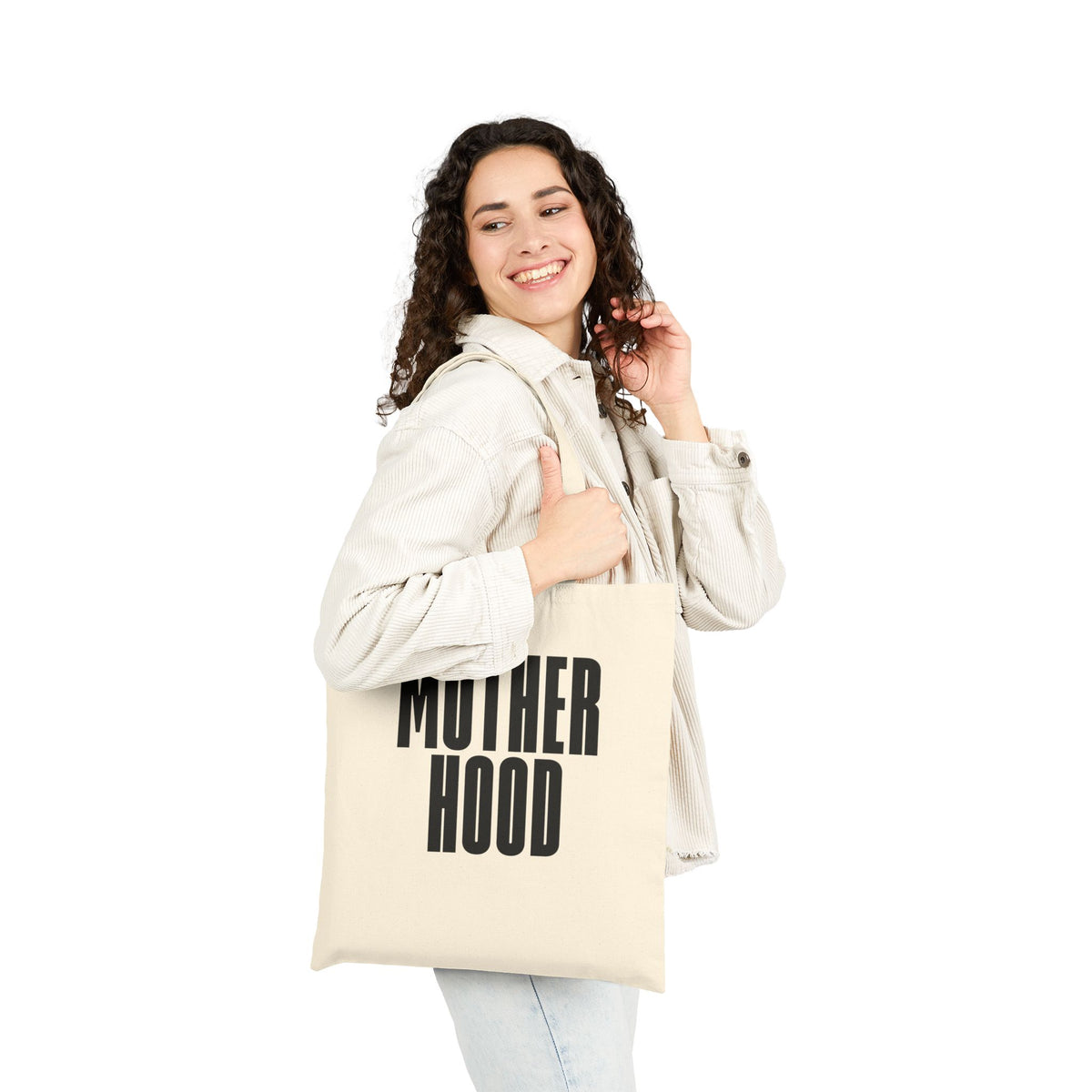 Motherhood tote bag | Canvas shopper, minimalist typography