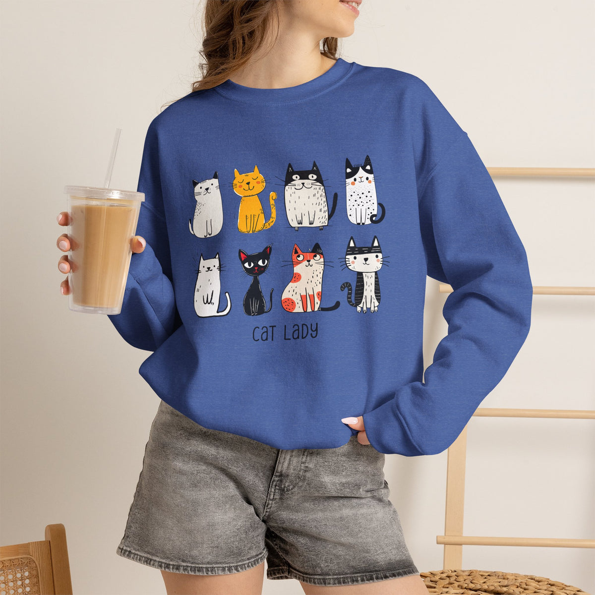 Cute Cat Illustrations Cat Lady Sweatshirt | Cat Lover Crewneck