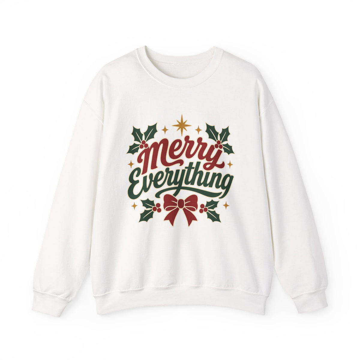 Merry Everything Christmas Sweatshirt | Holiday Script Holly Bow Crewneck