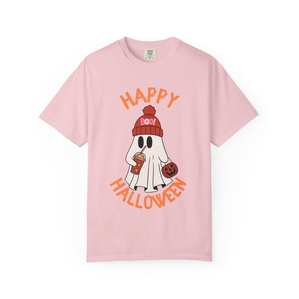 Cute Ghost in Beanie Happy Halloween Comfort Colors T-Shirt | Trick-or-Treat Tee