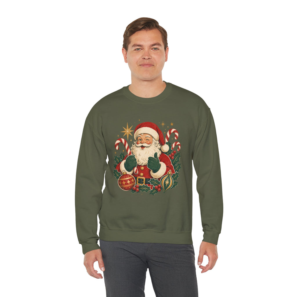 Vintage Santa Claus sweatshirt | Retro Christmas Santa, candy canes & ornaments