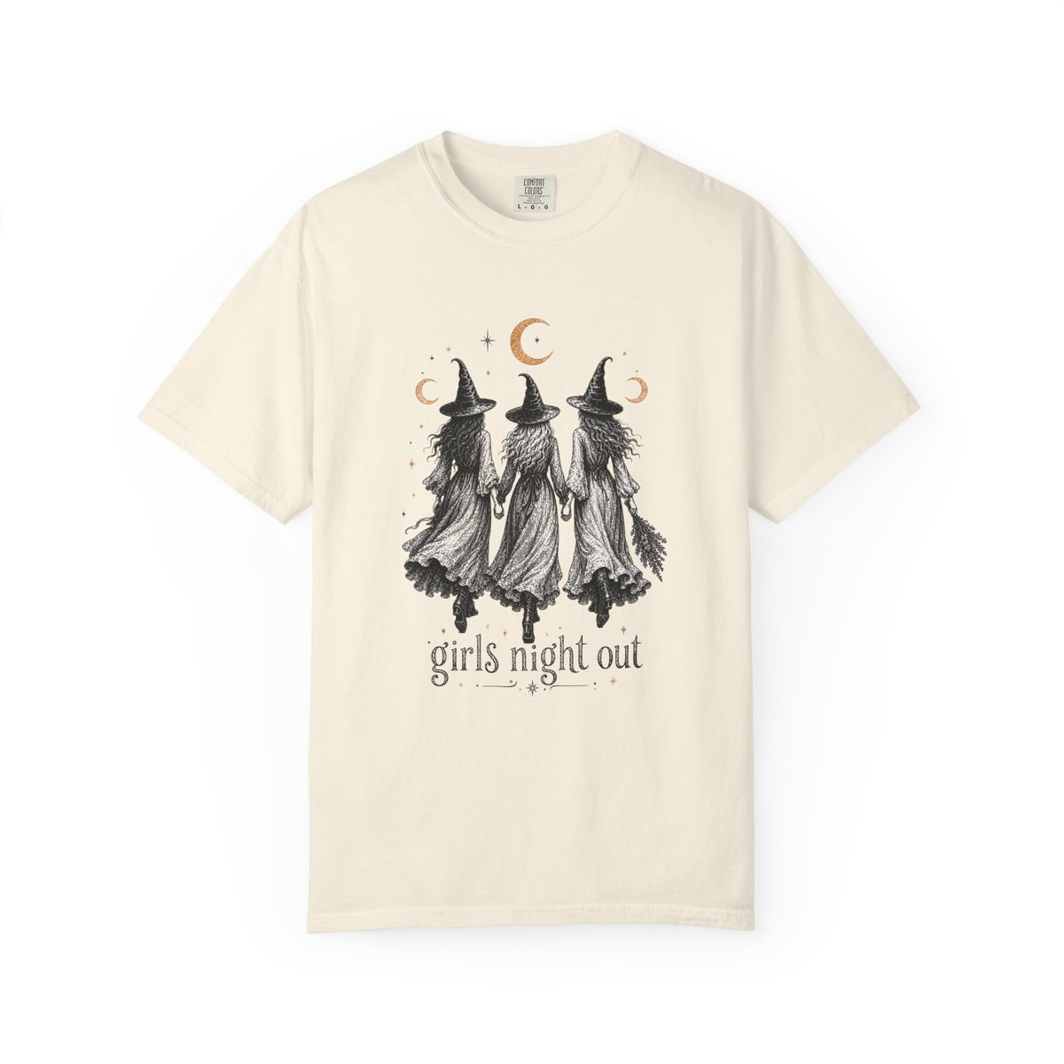 Girls Night Out witches Comfort Colors T-shirt | Halloween witch trio moon design
