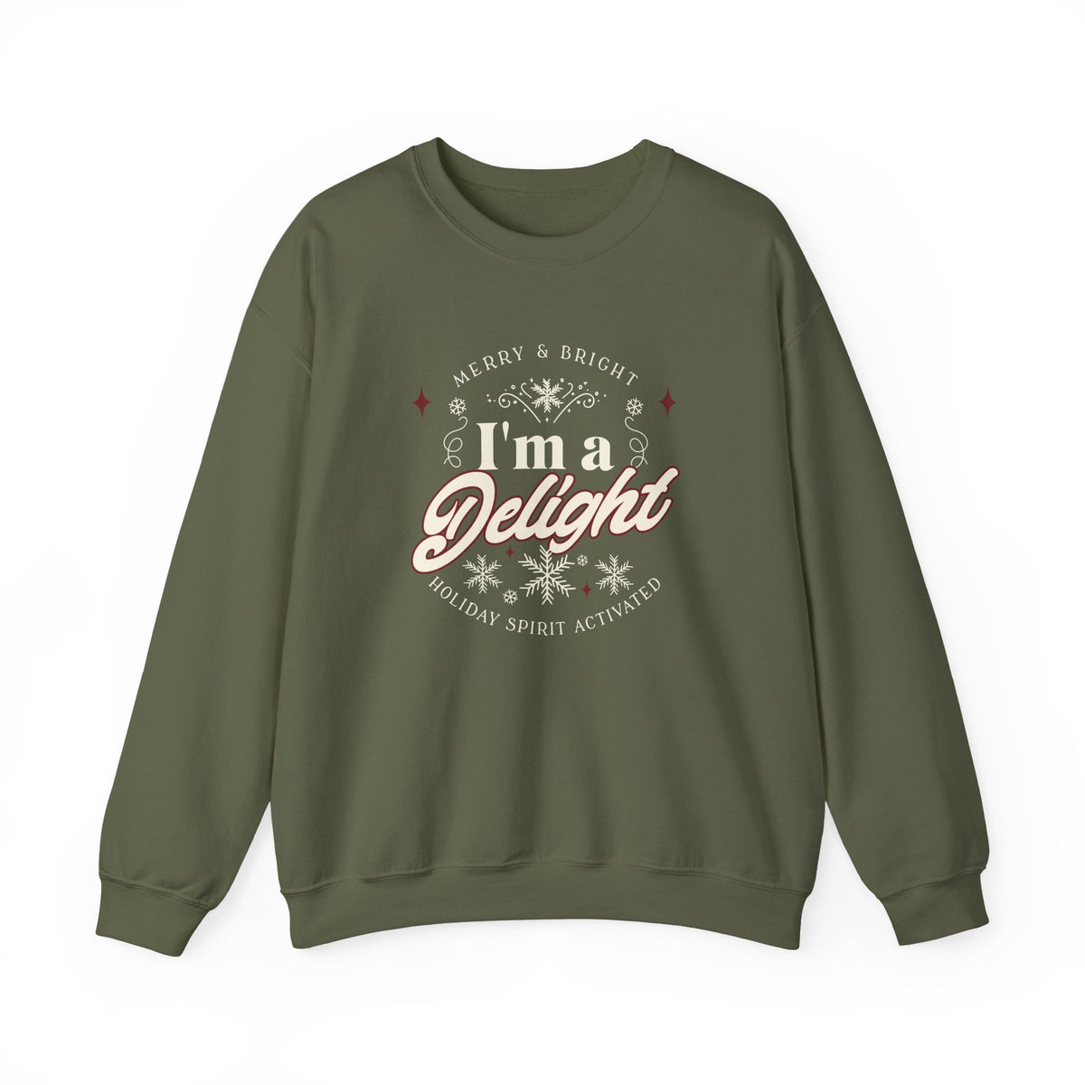 Christmas Sweatshirt Humor | Merry and Bright I'm a Delight Holiday Spirit Crewneck