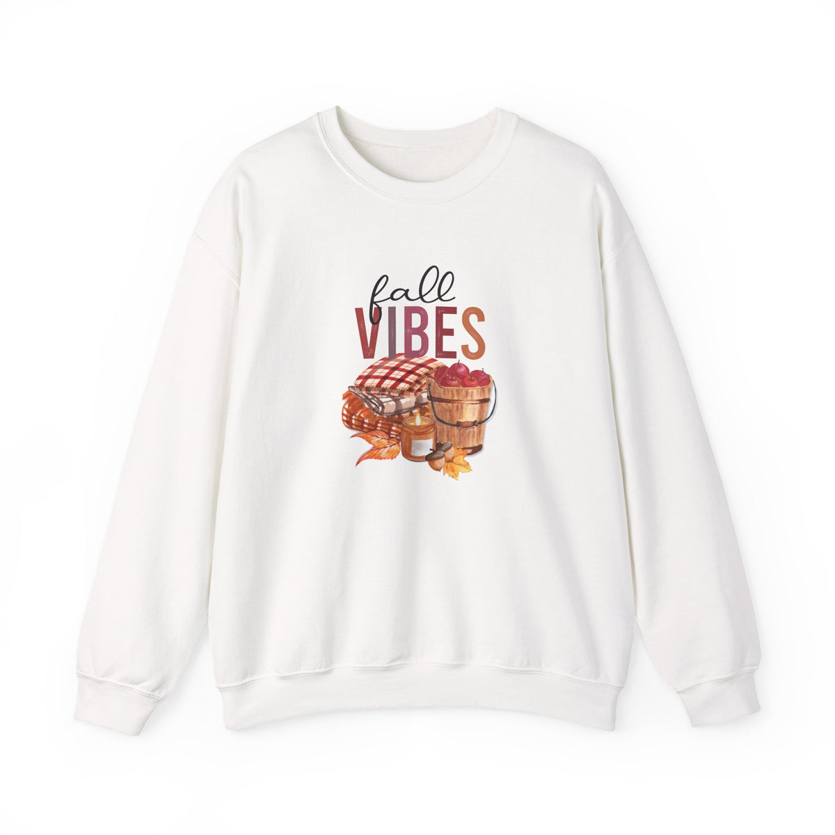 Fall Vibes graphic sweatshirt | autumn picnic apples plaid basket