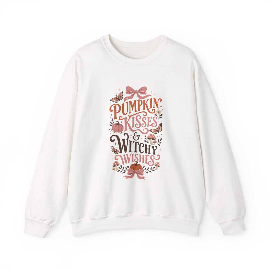 Pumpkin Kisses & Witchy Wishes Crewneck Sweatshirt | Fall Halloween Butterflies Sweater