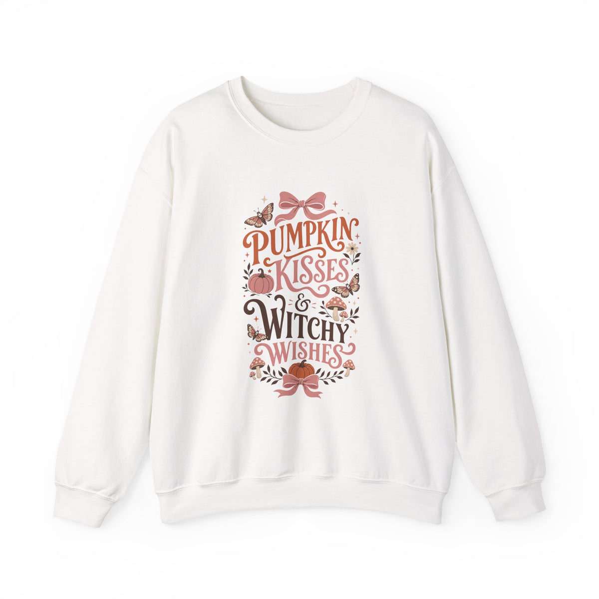 Pumpkin Kisses & Witchy Wishes Crewneck Sweatshirt | Fall Halloween Butterflies Sweater