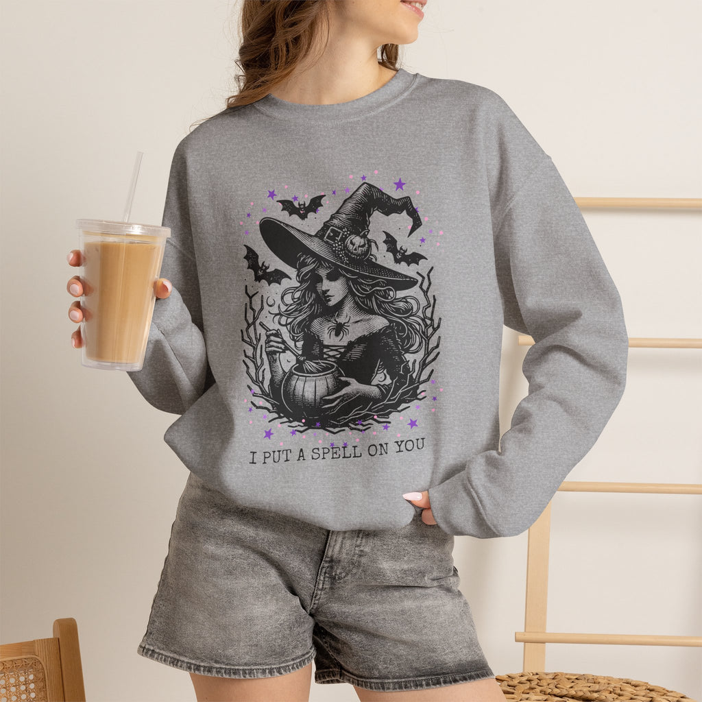 Witch Stirring Cauldron, Bats Illustration Sweatshirt | I Put a Spell on You, Halloween